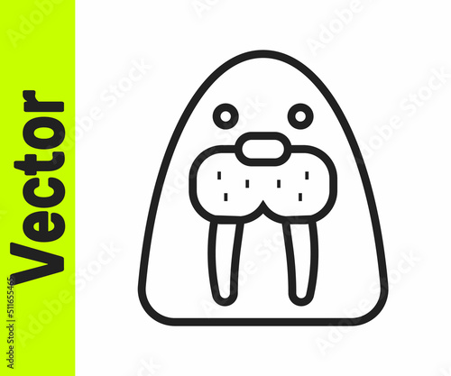 Black line Walrus animal icon isolated on white background. Vector