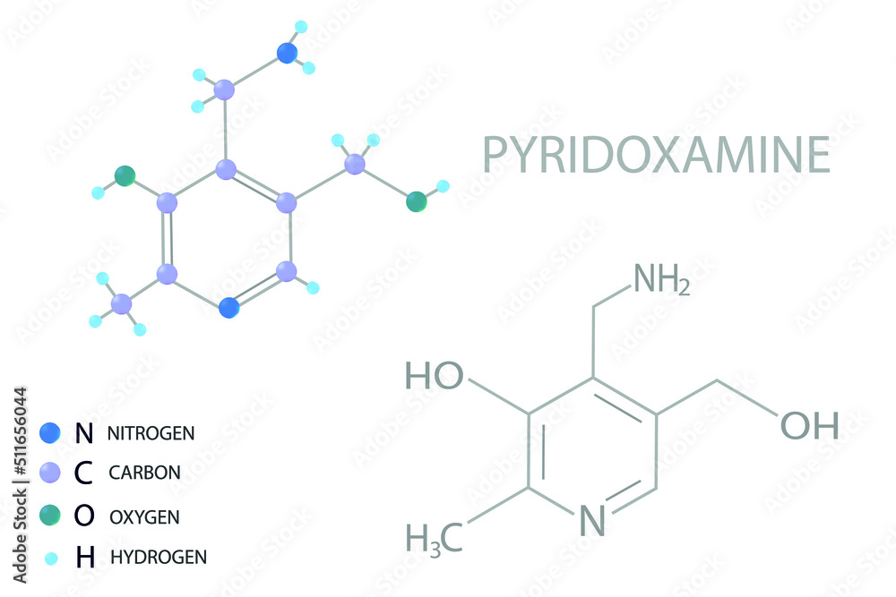 Pyridoxamine molecular skeletal 3D chemical formula. Pyridoxamine molecular skeletal 3D chemical formula.