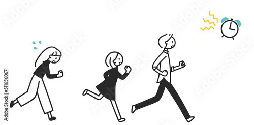 走る三人　ちまっとした白黒の人物