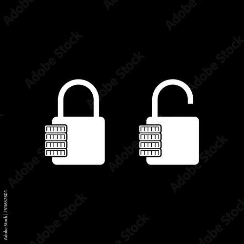 Locked and unlocked padlock logo isolated on dark background