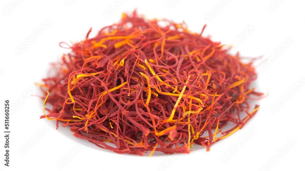 Fototapeta premium Saffron threads spice isolated on white background