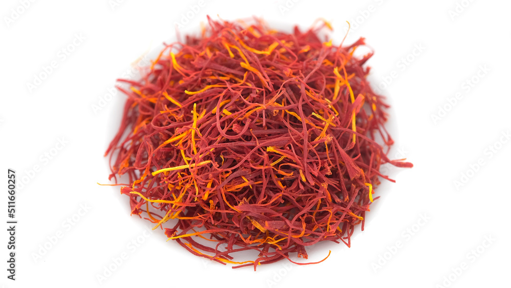 Fototapeta premium Saffron threads spice isolated on white background