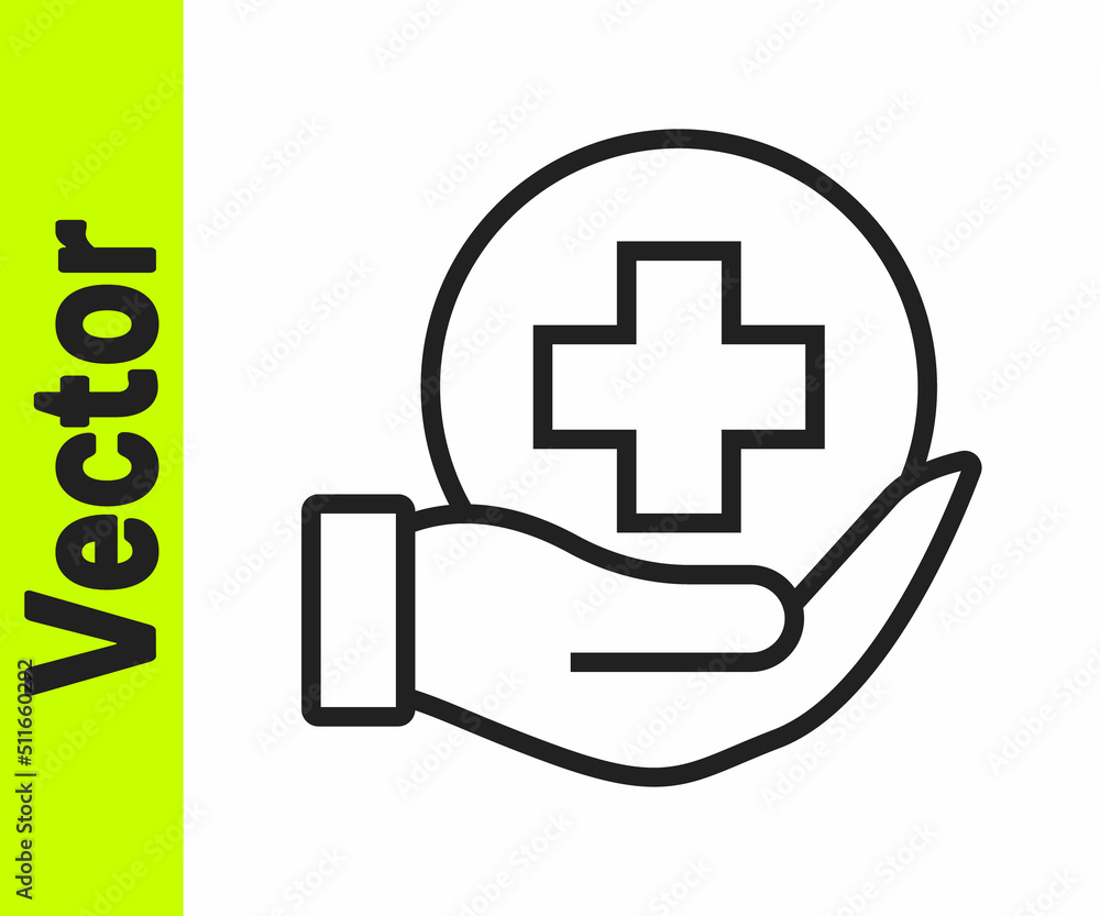 Obraz premium Black line Life insurance icon isolated on white background. Security, safety, protection, protect concept. Vector