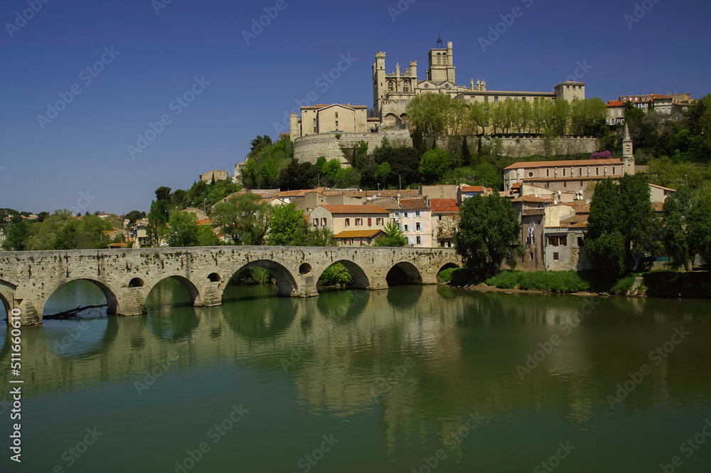 Obraz premium Pont Vieux y catedral de St-Nazaire(s.XIV). Béziers.Languedoc-Roussillon.Francia.