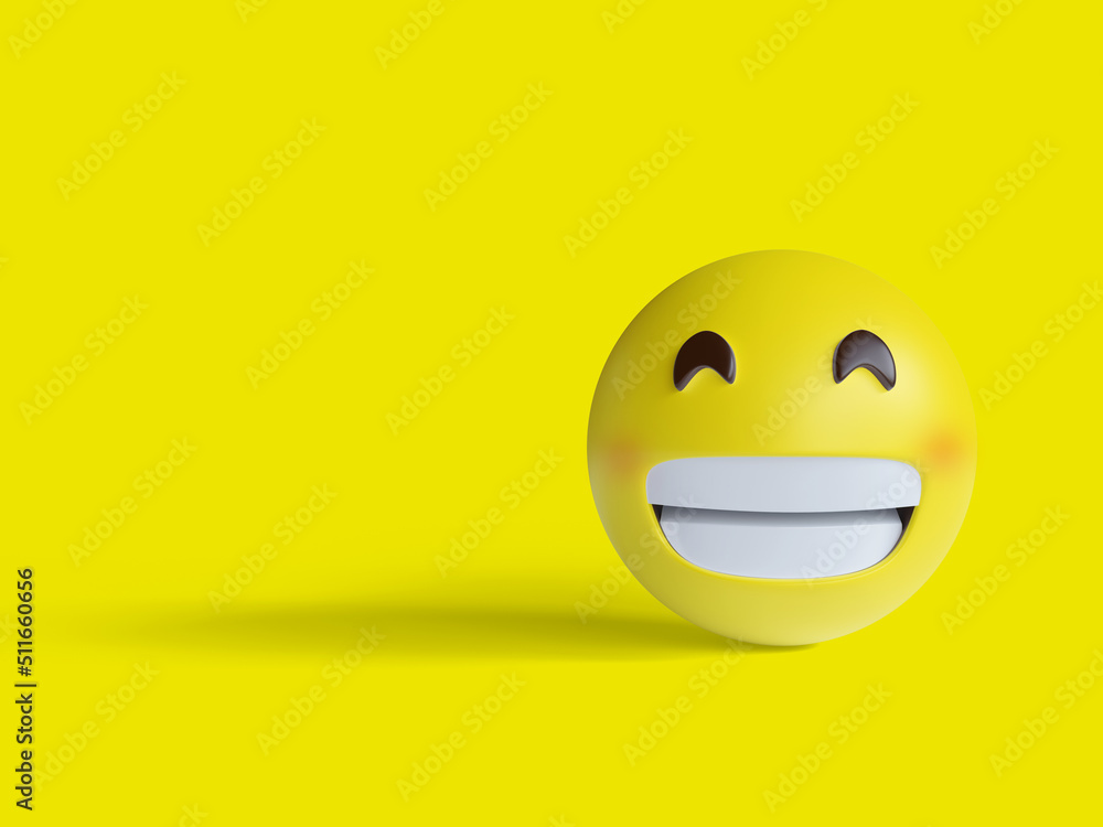 Fototapeta premium 3d Illustration, beaming face emoji with smiling eyes broad open smile