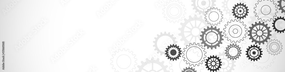 Website header or banner design with cogs and gear wheel mechanisms