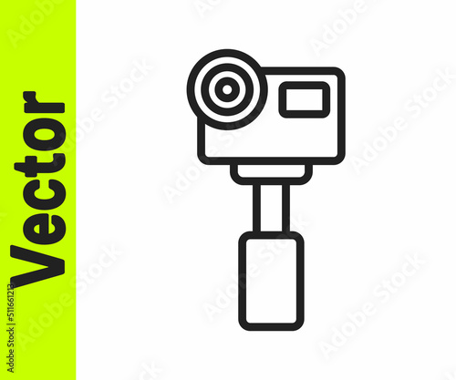 Black line Action extreme camera icon isolated on white background. Video camera equipment for filming extreme sports. Vector