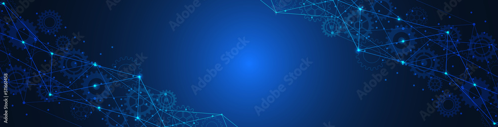 Abstract technology background of global network connection and communication with connecting the dots and lines for banner design or header