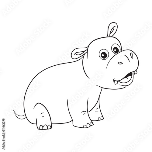 coloring pages or books for kids. cute hippo cartoon illustration