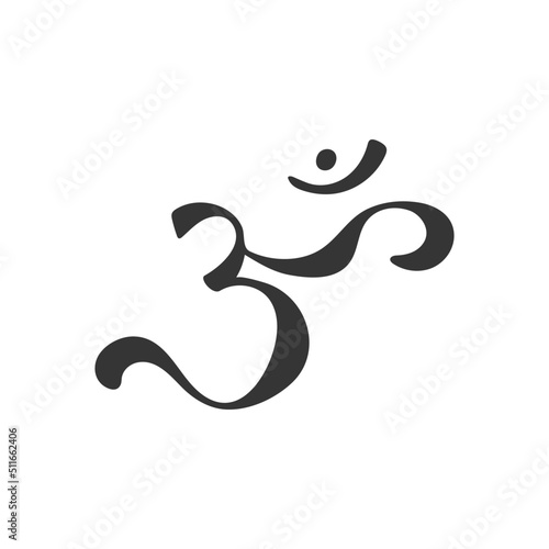 Mantra Om or Aum symbol of divine Trimurti (triad) of Brahma, Vishnu and Shiva. Sacred sound, primordial mantra, word of power, pictogram. Hand-drawn sign of yoga, meditation. Vector 