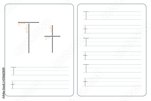 T alphabet latter tracing practice education vector