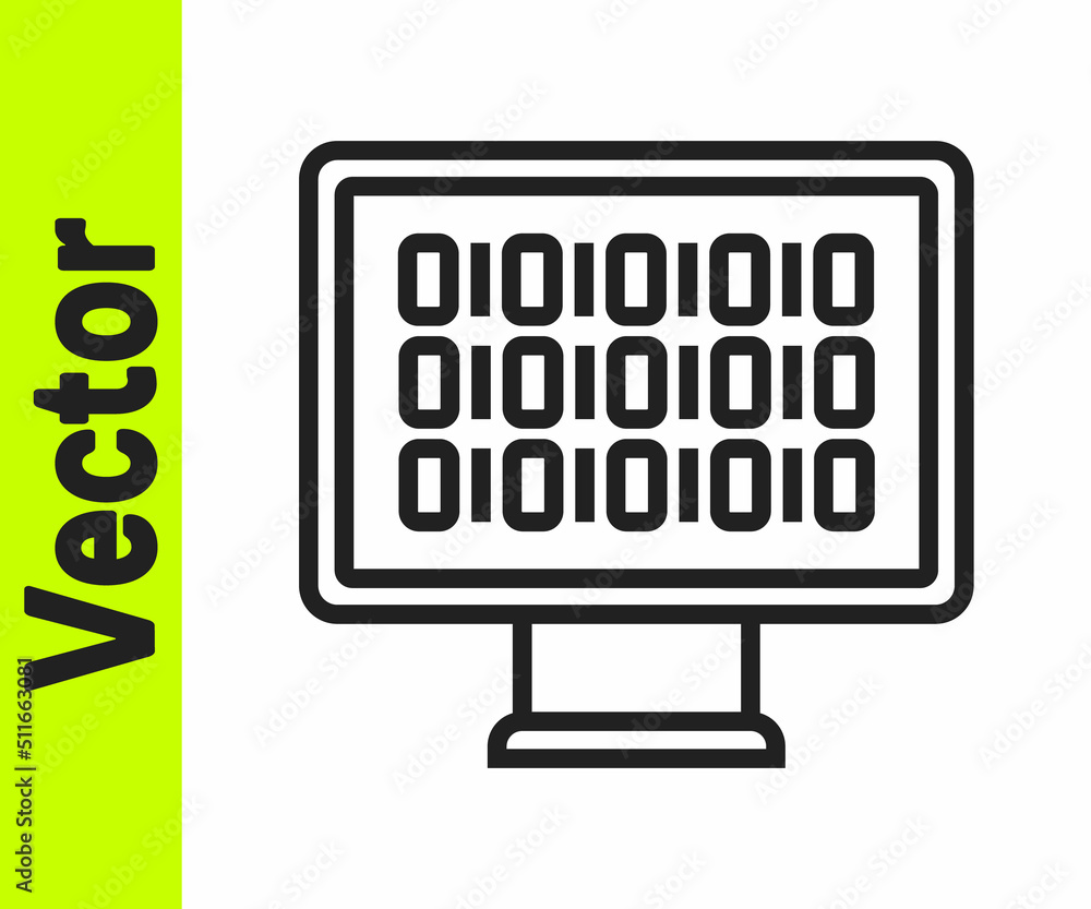 Black line Binary code icon isolated on white background. Vector Black line Binary code icon isolated on white background. Vector