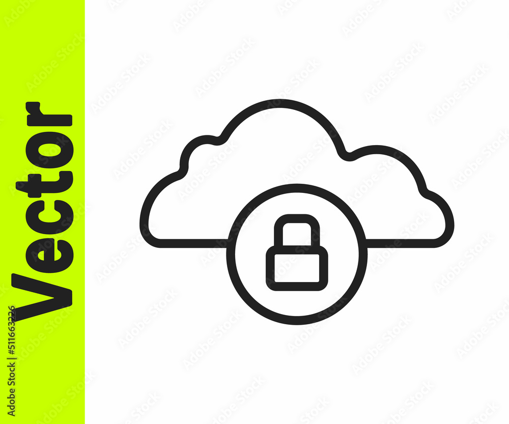 Black line Cloud computing lock icon isolated on white background. Security, safety, protection concept. Protection of personal data. Vector Black line Cloud computing lock icon isolated on white background. Security, safety, protection concept. Protection of personal data. Vector