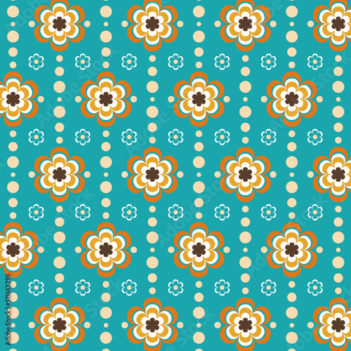 Mid century modern flowers pattern for bedding, tablecloth, oilcloth or other textile design in retro style