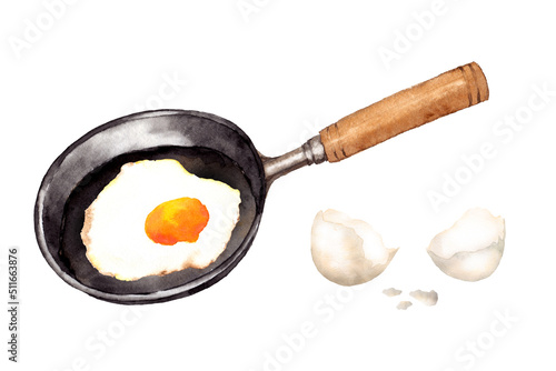 フライパンの目玉焼きと卵の殻