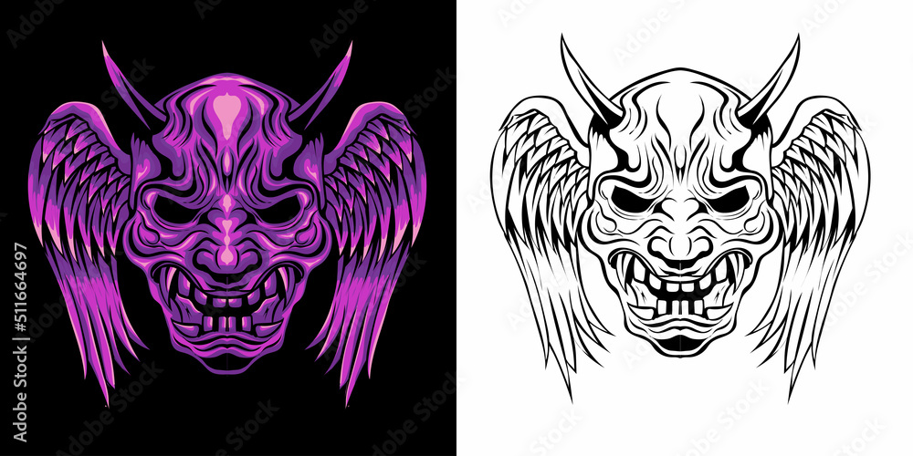 winged oni mask vector illustration winged oni mask vector illustration