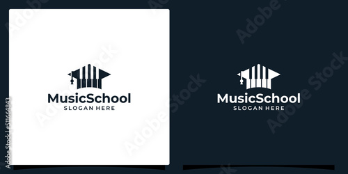 College, Graduate cap, Campus, Education logo design and music piano logo vector illustration graphic design.