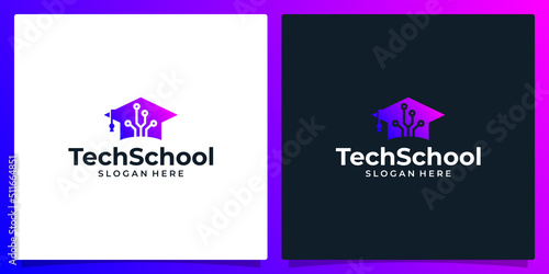 College, Graduate cap, Campus, Education logo design and symbol tech, internet, system, Artificial Intelligence and computer logo vector illustration graphic design.