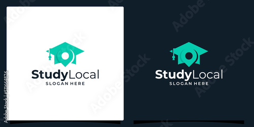 College, Graduate cap, Campus, Education logo design and local pin location icon symbol logo vector illustration graphic design.