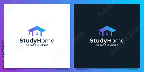 College, Graduate cap, Campus, Education logo design and house building logo vector illustration graphic design.