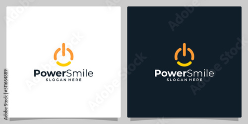 Smile logo symbol icon and Power button. Simple flat modern illustration pictogram.