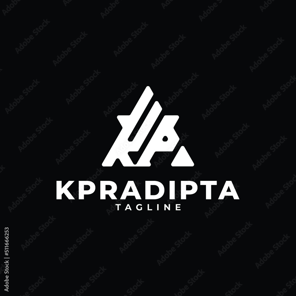 Triangle initials monogram logo with letter KP, K and P - obrazy, fototapety, plakaty 