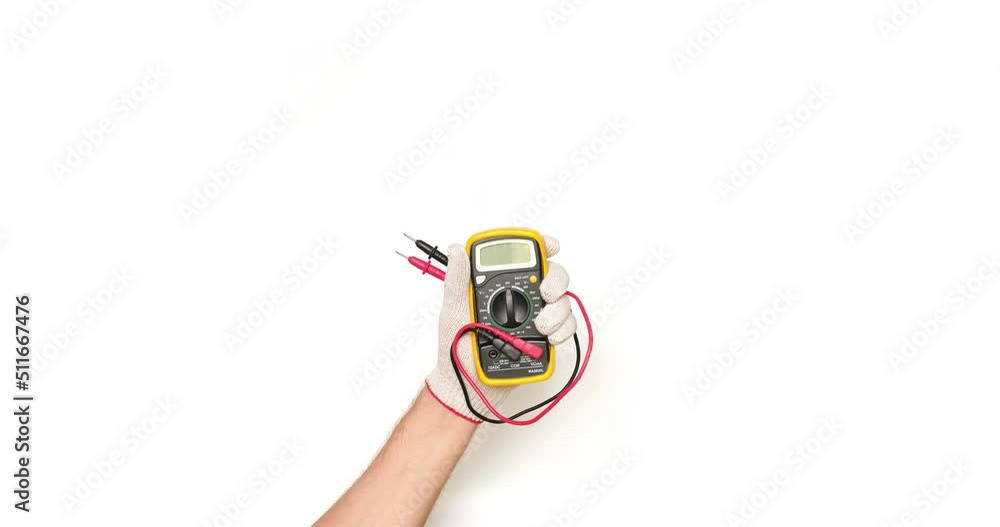 Repair tools in a gloved hand isolated on white background. Looped 4K stop motion animation Repair tools in a gloved hand isolated on white background. Looped 4K stop motion animation