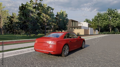 red car on the street