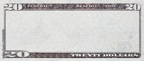 Closeup of 20 dollar banknote  with empty middle area photo
