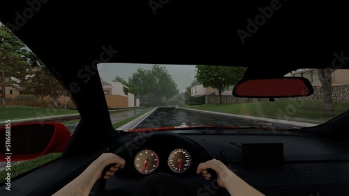 car driving in rain
