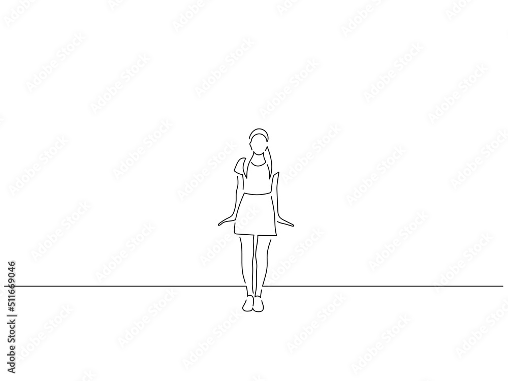 Woman having fun in line art drawing style. Composition of a person gesturing. Black linear sketch isolated on white background. Vector illustration design. Woman having fun in line art drawing style. Composition of a person gesturing. Black linear sketch isolated on white background. Vector illustration design.