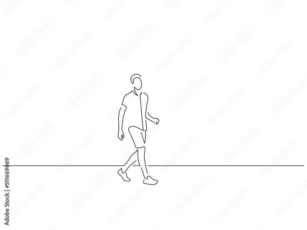 Man walking in line art drawing style. Composition of a person gesturing. Black linear sketch isolated on white background. Vector illustration design. Man walking in line art drawing style. Composition of a person gesturing. Black linear sketch isolated on white background. Vector illustration design.