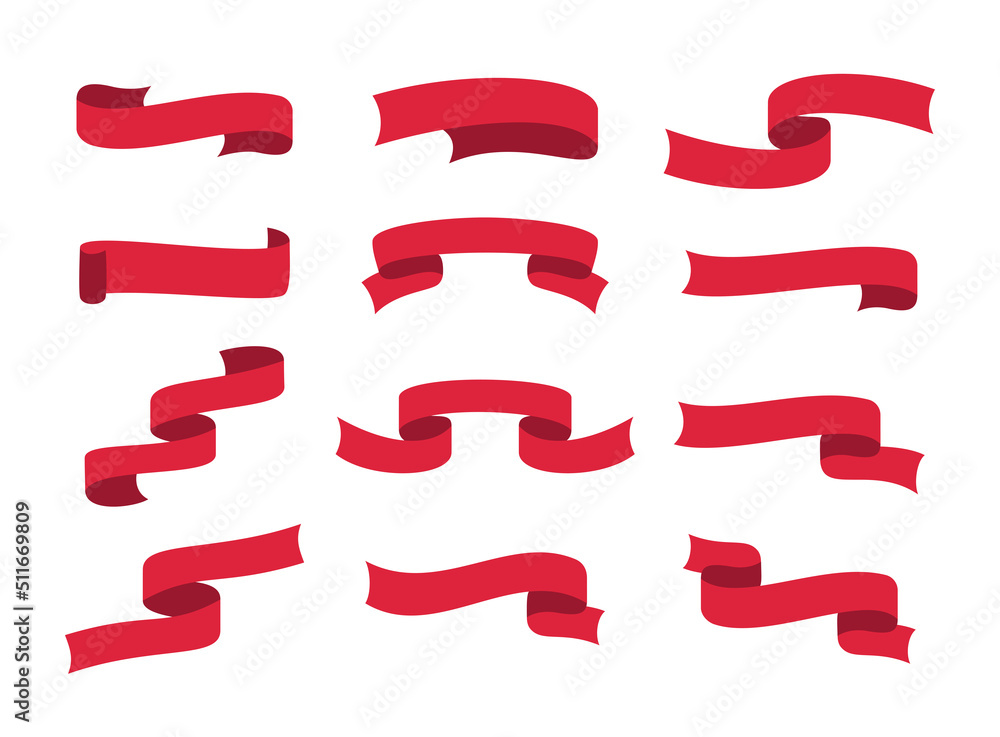 Set of Red Ribbons. Ribbons collection. Red ribbons. Vector ribbon
