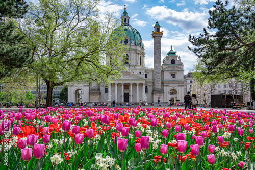 St. Charles Church in spring in Vienna, Austria
