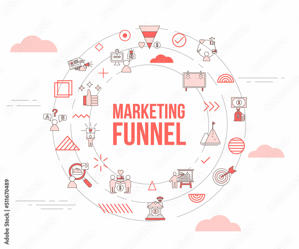 marketing funnel concept with icon set template banner and circle round shape
