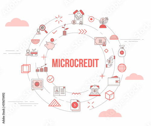 microcredit concept with icon set template banner and circle round shape