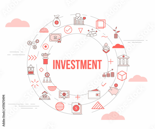 investment concept with icon set template banner and circle round shape