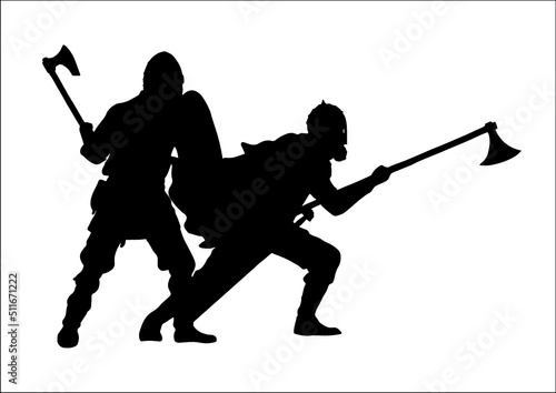 Viking attack. Medieval knights vector illustration.  Vikings.	