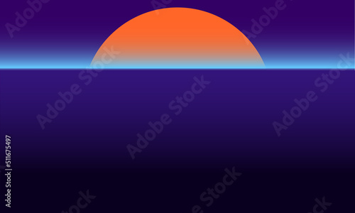 Sunset on the background of a dark sea. Marine illustration of the evening sea and sunset.  Vector. Horizon