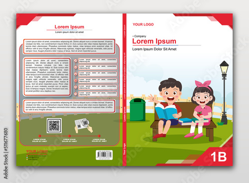 Book cover vector template with kids studying