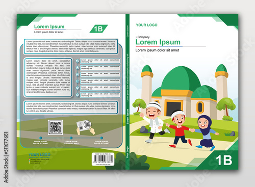 Book cover vector template muslim children playing in the mosque