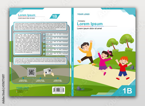 Book cover vector template with happy children playing