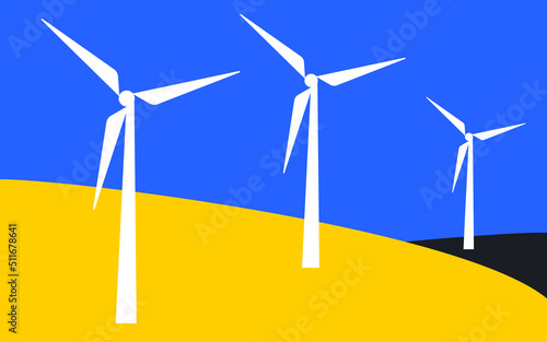 White wind power plant. Energy conversion concept. Modern windmill design in flat style. Vector.