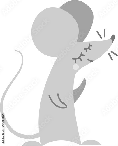 Cute and funny mouse. Vector illustration. Gray mouse waving his paw 