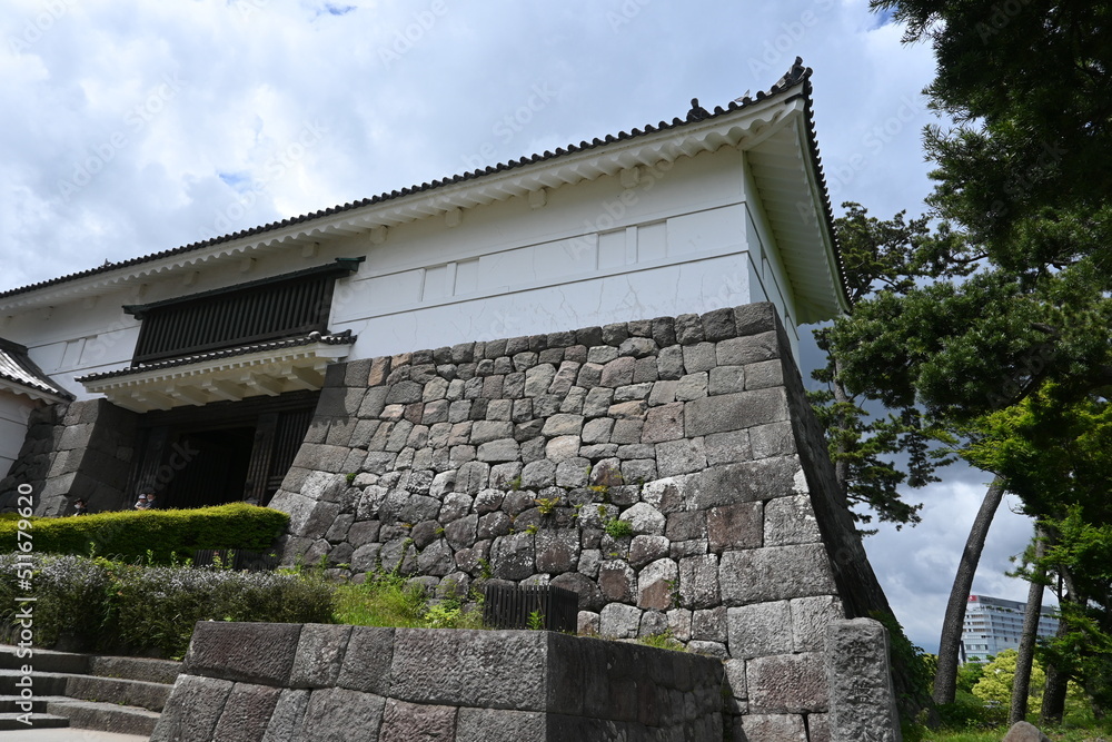 The walls and moats of Odawara Castle (an old Japanese castle) and the park surrounding the castle