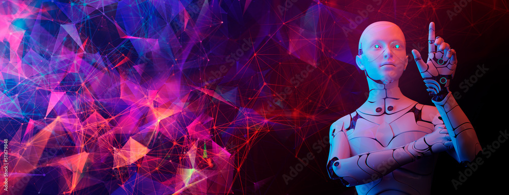 © DIgilife - 3D humanoid AI robot metaverse cyberspace digital world background, revolution of AI artificial intelligence automated digital technology industry 4.0 concept © DIgilife - 3D humanoid AI robot metaverse cyberspace digital world background, revolution of AI artificial intelligence automated digital technology industry 4.0 concept