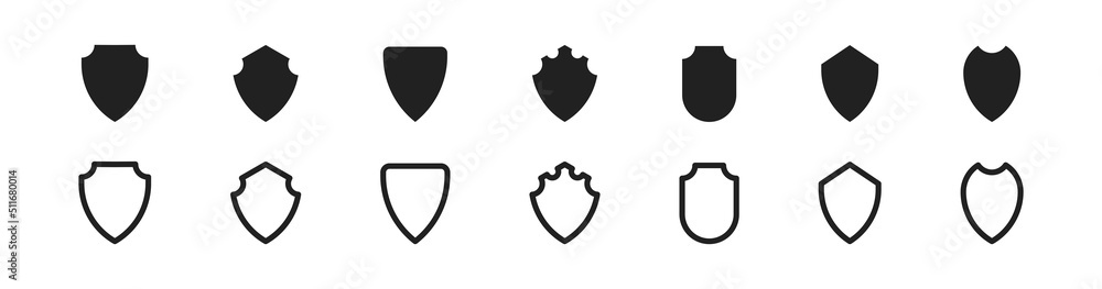 Shield icon set. Security shields shape silhouette icons collection. Vector illustration. Shield icon set. Security shields shape silhouette icons collection. Vector illustration.
