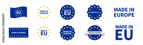 Made in Europe label tags collection. Vector illustration. Eu badge icon set.