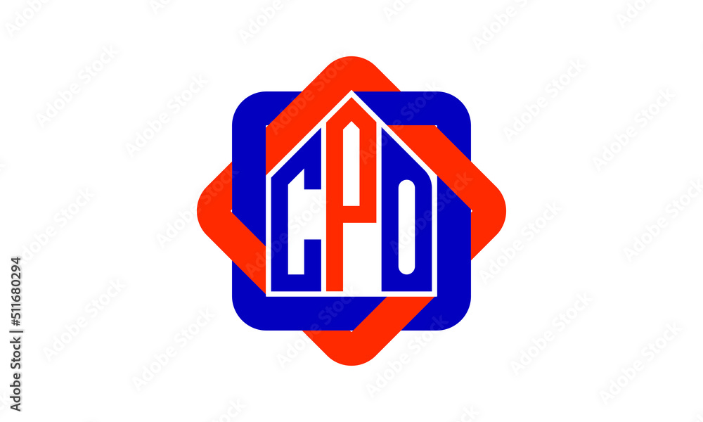 CPO three letter real estate logo with home icon logo design vector