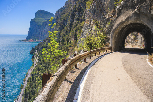 Western side of Garda Lake. Strada della Forra, Tremosine, Limone sul Garda, Garda Lake, Brescia Province, Lombardy, Italy.
